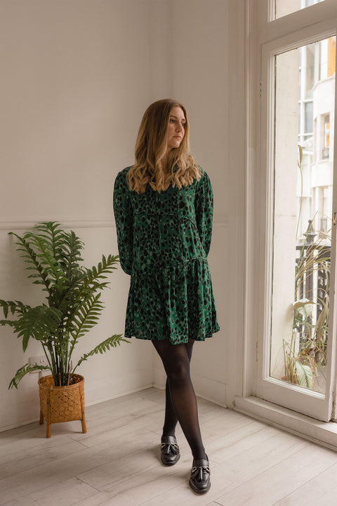 Kloth London Petite Isla Tie Neck Mini Dress - Green Mix