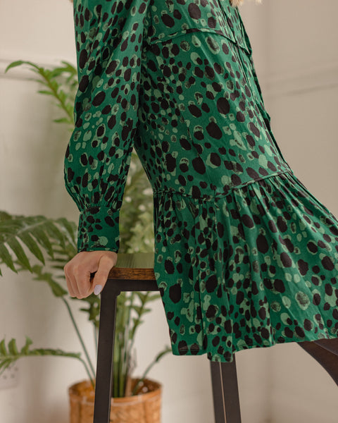 Kloth London Petite Isla Tie Neck Mini Dress - Green Mix