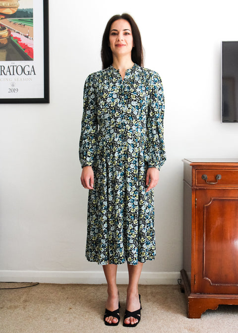 Kloth London Petite Lowe Pleat Detail Midi Dress - Black Mix