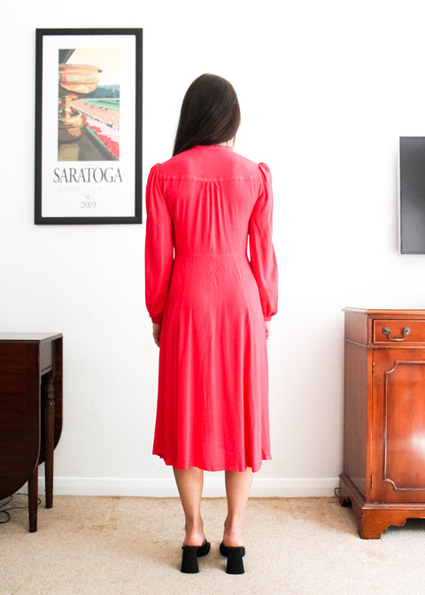 Kloth London Petite Lowe Pleat Detail Midi Dress - Pink