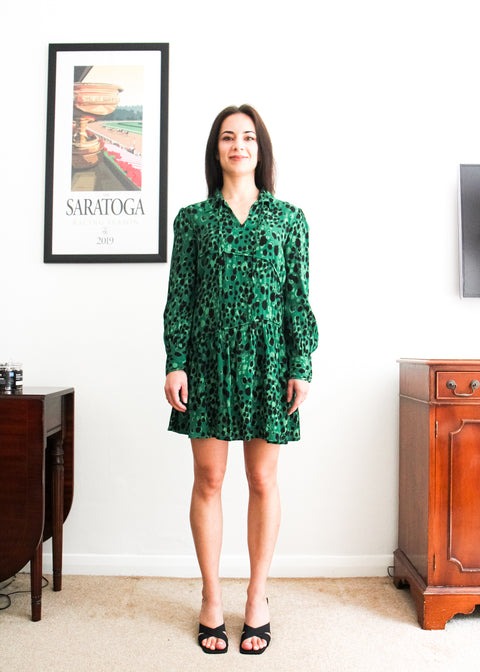 Kloth London Petite Isla Tie Neck Mini Dress - Green Mix