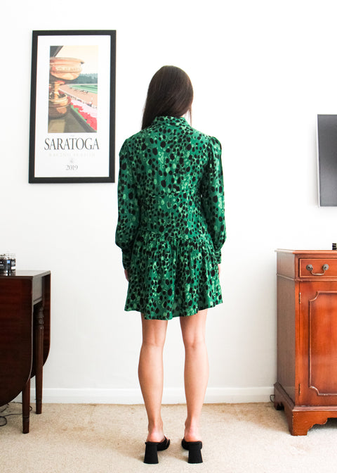 Kloth London Petite Isla Tie Neck Mini Dress - Green Mix