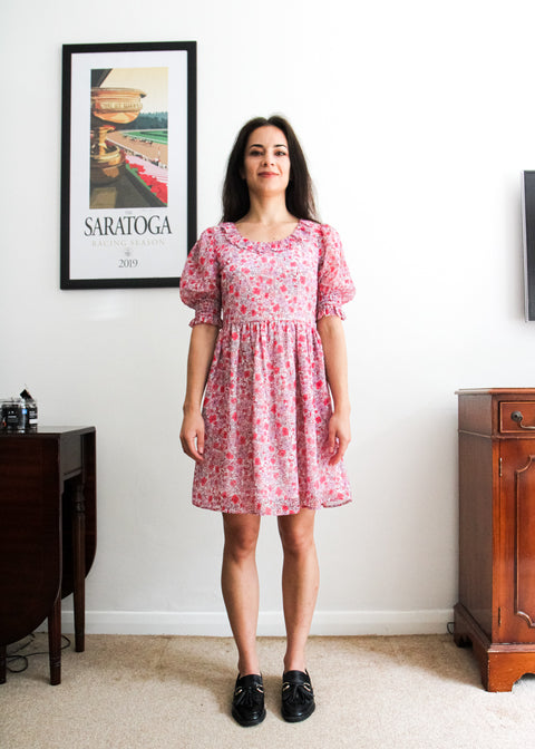 Kloth London Petite Devon Recycled Frill Neck Ditsy Mini Dress - Pink Mix