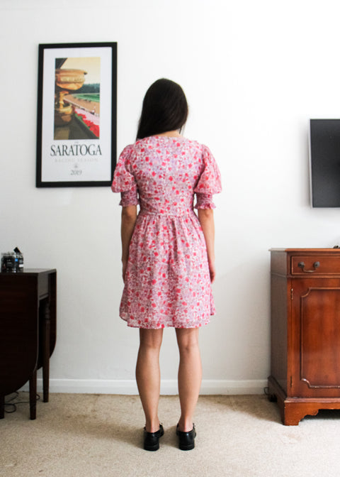 Kloth London Petite Devon Recycled Frill Neck Ditsy Mini Dress - Pink Mix