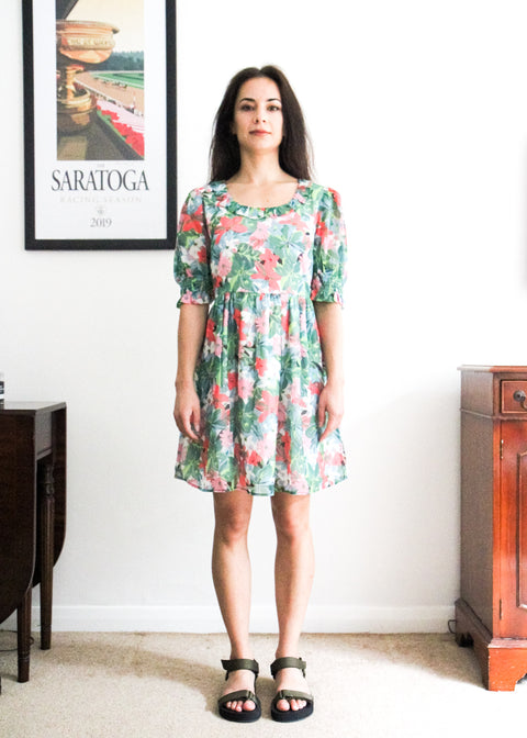 Kloth London Petite Devon Recycled Frill Neck Floral Mini Dress - Green Mix