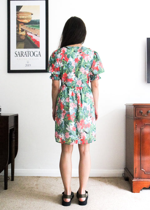 Kloth London Petite Devon Recycled Frill Neck Floral Mini Dress - Green Mix