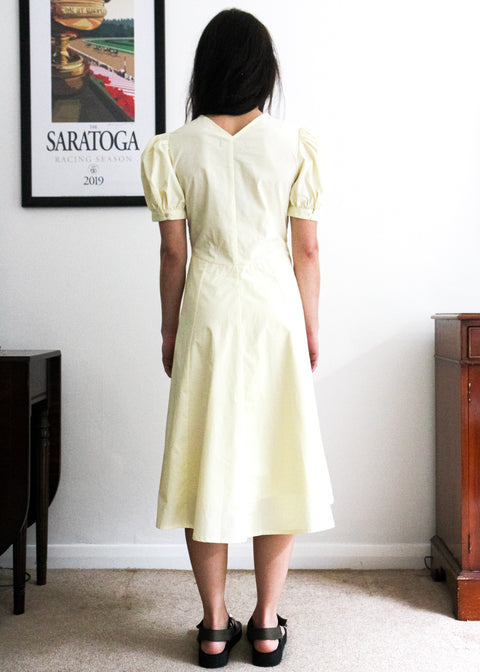 Kloth London Petite Coco Cotton Puff Sleeve Midi Dress - Pale Yellow