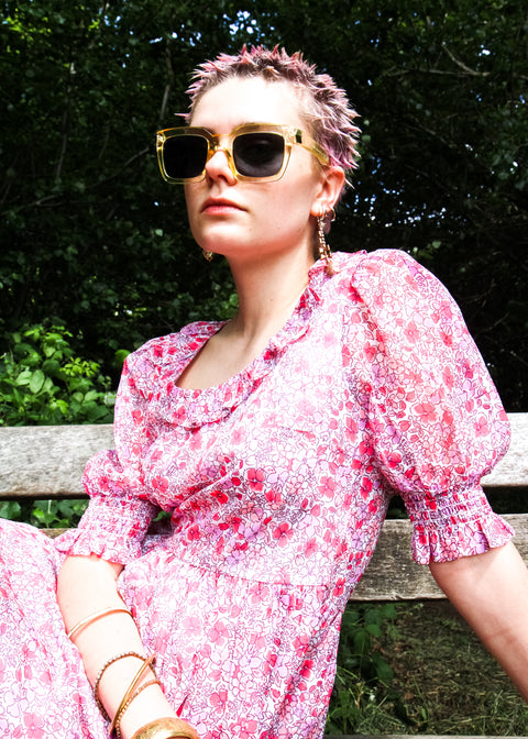 Kloth London Petite Devon Recycled Frill Neck Ditsy Mini Dress - Pink Mix