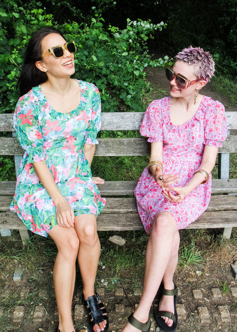 Kloth London Petite Devon Recycled Frill Neck Floral Mini Dress - Green Mix