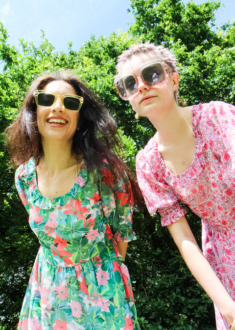 Kloth London Petite Devon Recycled Frill Neck Floral Mini Dress - Green Mix