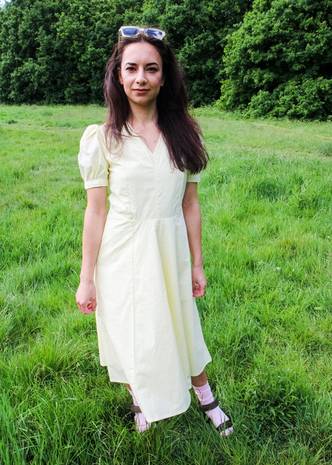 Kloth London Petite Coco Cotton Puff Sleeve Midi Dress - Pale Yellow