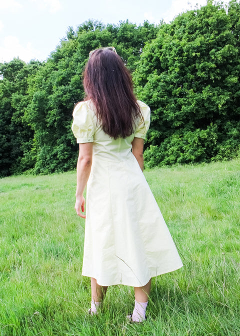 Kloth London Petite Coco Cotton Puff Sleeve Midi Dress - Pale Yellow