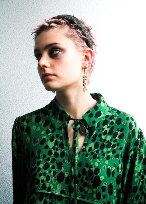 Kloth London Petite Isla Tie Neck Mini Dress - Green Mix