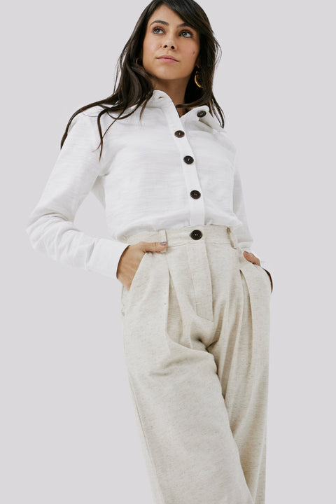 Pinheiros Petite High-Waist Wide-Leg Linen Trousers - Piccoli