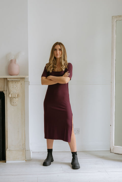 Kloth London Petite Luci Jersey Column Midi Dress - Maroon
