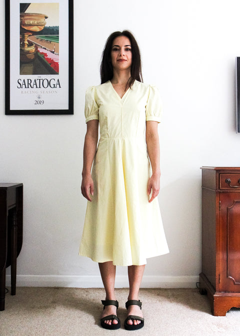 Kloth London Petite Coco Cotton Puff Sleeve Midi Dress - Pale Yellow
