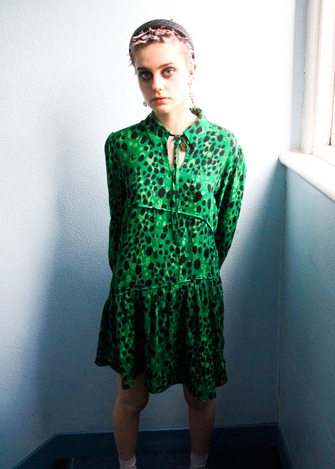 Kloth London Petite Isla Tie Neck Mini Dress - Green Mix